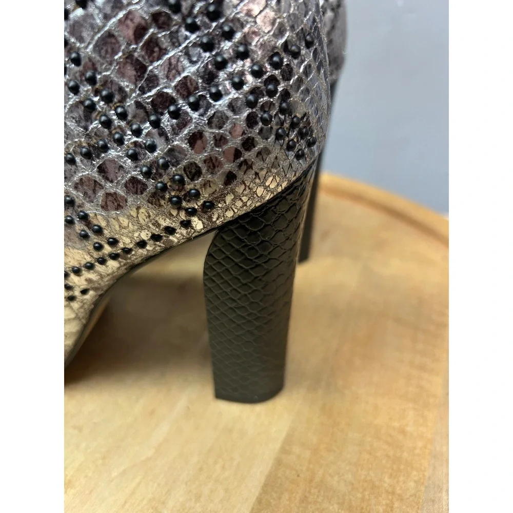 Calvin Klein Jules Booties Women 9.5 Silver Metallic Snakeskin Beaded Peep Toe